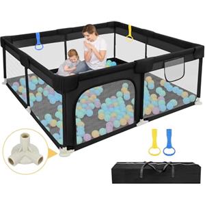 Dripex Box Bambini 127x127 cm, Recinto per Bambini Tessuto 210D Oxford, Box per Bambini con Rete Traspirante, Box Giochi per Bambini, Box Neonato, 2 Pezzi Anelli, Nero