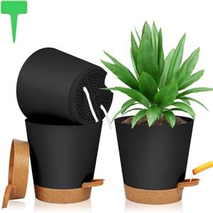 OFFCUP Vasi per Piante Autoirriganti, 3pcs Vasi da Fiori in Plastica, 16.5cm Vasi Decorativi Interno Moderni con Sottovasi per Casa e Ufficio, Vasi da Fiori per Piante, Erbe, Die Rose, Geraniums Nero