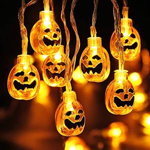 BrizLabs Halloween Luci Stringa, 30 LED Arancia Zucca Catena Luminosa Jack-O-Lantern, 3D Decorazione di Halloween a Batteria Alimentate per Natale Matrimonio Festa Giardino Autunno Ringraziamento