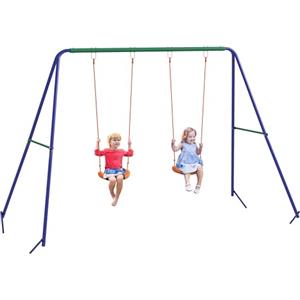 Outsunny Altalena per Bambini 3-8 Anni con 2 Seggiolini e 4 Picchetti, Altalena Doppia da Giardino in Metallo e PP, 269x160x180 cm, Multicolore