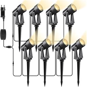 Svater 8 Pezzi Illuminazione da giardino a LED per esterni,28m/92ft 2400LM 2W Riflettore 27V COB IP65 Impermeabile bianco caldo con picchetto terra all'aperto Yard