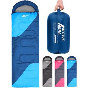 Active Era Premium Sacco a Pelo 4 Stagioni Rettangolare per adulti e bambini - Sacco a pelo leggero e impermeabile. Perfetto per campeggi e viaggi, con sacco a compressione - Blu