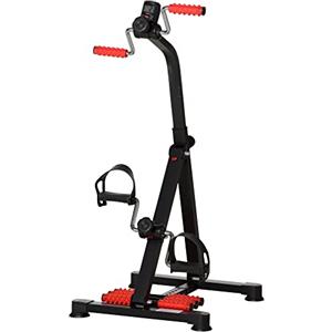 HOMCOM Pedaliera per Braccia e Gambe da Divano e Poltrona con Schermo LCD, Altezza e Resistenza Regolabile, in Acciaio, 56x44-56x75-97cm, Nera e Rossa