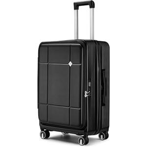 Anysea Valigia Bagaglio a Mano Trolley: Valigia Rigida in PC, Bagaglio Trolley con Apertura Frontale, Espandibile con Lucchetto TSA, Rotelle Silenziose,76cm,95L (Nero, XL)