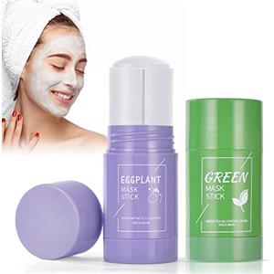 AOOWU Maschera di Melanzane, 2 Pcs Maschera Stick Maschera al Tè Verde Deep Cleansing i Pori, Green Mask Stick Mask Stick per il Controllo Dell'Olio, Pulizia Profonda dei Pori,Esfoliante Rassodante