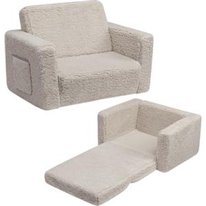 BEJOY Poltroncina Pieghevole per Bambini 2-in-1, Divano Trasformabile in Lettino, Regalo per il Giorno dei Bambini e Compleanni, Grigio Chiaro