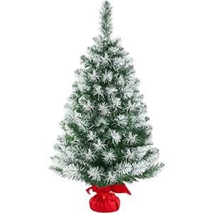 Yaheetech Mini Albero di Natale 90 cm Piccolo da Tavolo con Base Innevato in Miniatura Artificiale Realistico Portatile Decorazioni per Tavolo Stanza Ufficio