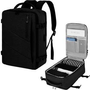 VOESLD Zaino per Ryanair 40x20x25, Zaino da Viaggio Aereo Bagaglio a Mano Nero Zaino Porta PC Uomo Donna, Impermeabile Zaino Bagaglio a Mano per Tutte le Principali Compagnie Aeree, con Porta USB, 20L