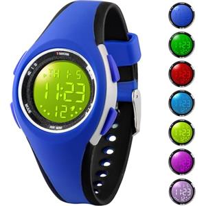 GUUMUXIN Orologi Bambini Digitale Ragazzi Ragazze,7 Colori Impermeabilità Orologi da Polso lampeggiante per Bambini Sport Outdoor Multifunzionali Orologi da Polso