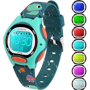 GUUMUXIN Orologi Bambini Digitale Ragazzi Ragazze,7 Colori Impermeabilità Orologi da polso lampeggiante per Bambini Sport Outdoor Multifunzionali Orologi da polso (Blu Scuro)