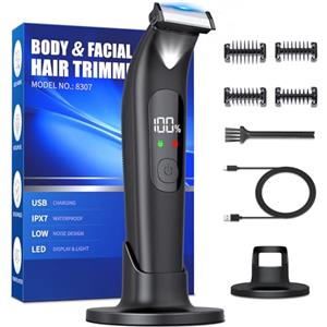 FANHEE Rasoio Elettrico Corpo Uomo,Rasoio Corpo Uomo con illuminazione a LED,Depilatore Corpo Uomo IPX7 Impermeabile,Rasoio Parti Intime Uomo,Rasoio Elettrico Barba con Testina T,7500 Giri/Min,Type-C