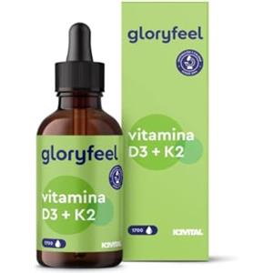 Gloryfeel Vitamina D3 K2 50ml in Gocce, Eletto PRODOTTO DELL'ANNO 2025, Colecalciferolo 1000 UI per Goccia, Menachinone Premium 99,7+% All Trans MK7 (K2VITAL® di Kappa), Naturale con Pipetta Dosagocce