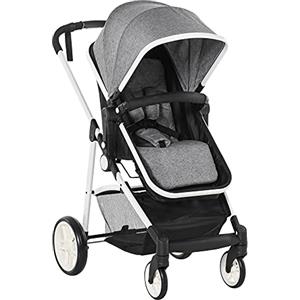 HOMCOM Carrozzina per Bambini 0-36 Mesi fino a 15 kg di peso, Carrozzina per Neonato Passeggino Leggero Pieghevole e Regolabile in Metallo e Poliestere, 80x51x102 cm, Grigio