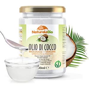 NaturaleBio Olio di Cocco Biologico Vergine 500 ml. Crudo e Spremuto a Freddo. Organico e Naturale. Bio Nativo e non Raffinato. Origine Sri Lanka.