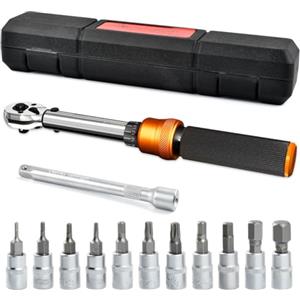USENG 13PCS Dinamometrica Moto Bicicletta,1-25nm,1/4ft Chiave Dinamometrica per Auto,72 Denti Cricchetto reversibile,Torque Wrenches Viene Fornito con Barra di Estensione,Brugola e Presa Chiave Prugna