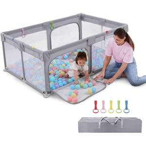 Dripex Box Bambini 120 x 180 cm, Recinto per Bambini 300D Oxford tessuto, Box per Bambini con rete traspirante, Box Giochi per Bambini, 5 Pezzi Anelli, Box Neonato, Grigio