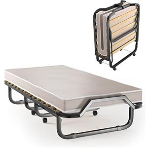 GYMAX Brandina Pieghevole con Materasso 10 cm, 200 x 90 x 41 cm, a 17 Doghe, Materasso Memory, Carico 120 kg, Made in Italy (Beige)