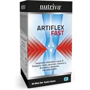 NUTRIVA Artiflex Fast, Integratore Alimentare con Collagene, Acido Jaluronico, Vitamina C, Bromelina e Boswellia, Articolazioni, Supporto Articolare e Movimento, 20 Stick Pack da 15ml al Limone