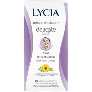 Lycia - Strisce Depilatorie Viso, Delicate Touch, Con Biossido di titanio ed estratto di calendula, Senza Profumo, Coloranti e Conservanti, 20 Strisce