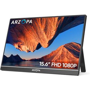 ARZOPA Monitor Portatile, Schermo Portatile 15.6 1920×1080 FHD IPS per Laptop con Cavalletto, Secondo Schermo Ultrasottile per Laptop/PC/Mac/PS3/4/5/Xbox - Connettività USB C e HDMI - A1