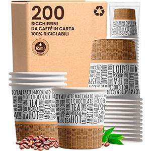 Baciato Caffè 200 Bicchierini in Carta da caffè 65ml WriteOnCUP Bicchieri Ecologici Biodegradabili Monouso Piccoli Asporto Bevande Calde