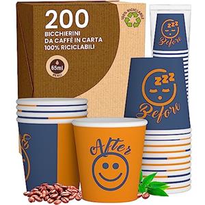 Baciato Caffè 200 Bicchierini in Carta da caffè 65ml DownUP Blue Bicchieri Ecologici Biodegradabili Monouso Piccoli Asporto Bevande Calde