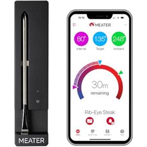 MEATER SE - Termometro per carne wireless con Bluetooth, misura temperatura interna e ambientale, perfetto per forno, grill, cucina, barbecue, girarrosto, dotato di caricatore nero