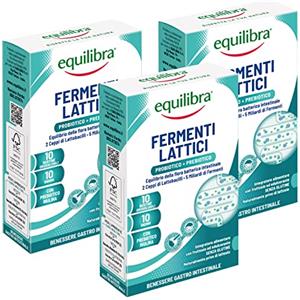 equilibra Integratori Alimentari, Fermenti Lattici, 5 Miliardi U.F.C, Integratore con Fermenti Lattici ad Azione Probiotica, con Inulina, Equilibrio Flora Intestinale,3 Pezzi da 10 Bustine Orosolubili