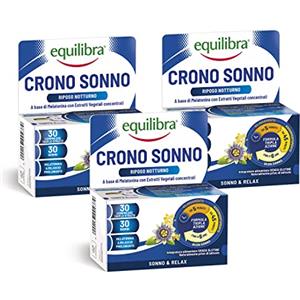 equilibra Integratori Alimentari, Crono Sonno, Integratore con Melatonina ed Estratti Vegetali in Compresse con Tecnologia Innovativa Super Fast + Fast + Retard, 3 Pezzi da 30 Compresse Triplo Strato