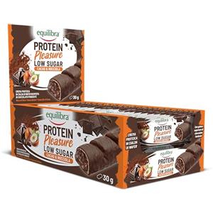 Equilibra Alimenti Proteici, Protein Pleasure Cacao & Nocciola, Barretta Proteica Ricoperta di Cioccolato, Low Sugar, High Protein, Senza Glutine, Senza Olio di Palma, 20 Barrette da 30 g