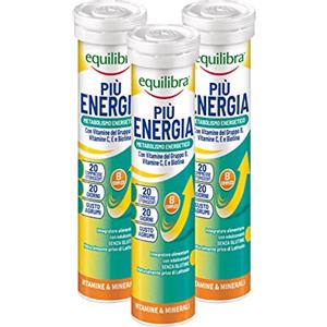 equilibra Integratori Alimentari, Più Energia, Integratore Per Il Benessere Vitaminico, Con Vitamine Gruppo B, Vitamina C, Vitamina E, Biotina, Gusto Agrumi, 3 Pezzi Da 20 Compresse Effervescenti