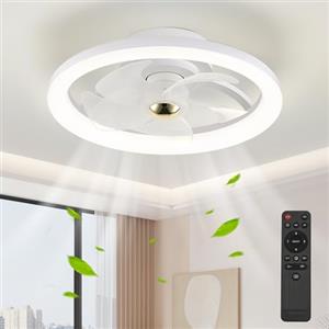 POWROL Ventilatore da Soffitto con Luce e Telecomando, Ventilatore da Soffitto Senza Pale Regolabile 3 Colori Reversibile Ventilatore da Soffitto Silenzioso 4 Velocità Timer per Camera da letto