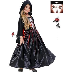 HUIKUANGEU Costume Halloween,Halloween Costume,Costume Halloween Bambina,Travestimento Gotico,Vampiro Ragazza Bambino,Carnevale Festa a Tema Vampiro,per Bambina e Ragazza Halloween Dress Up Party