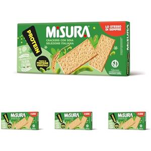 Misura Protein Crackers con Soia - Fonte di Proteine Vegetali, Farina da Filiera Italiana, Confezione esterna in Carta Certificata FSC, Confezione con 12 Porzioni (Confezione da 4)
