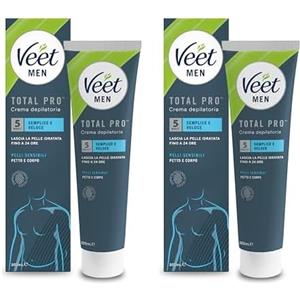 Veet Men Crema Depilatoria Uomo Petto e Corpo per Pelli Sensibili, Dermatologicamente Testata, 200 ml (Confezione da 2)