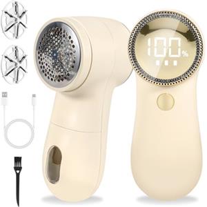 BUOAZR Levapelucchi Elettrico, Levapelucchi Ricaricabile per 3 Livelli di Potenza Regolabili, Display LED, con Spazzola e 2 Lame di Ricambio, Taglia Pelucchi a 6 Lame per vari Tessuti(Beige)