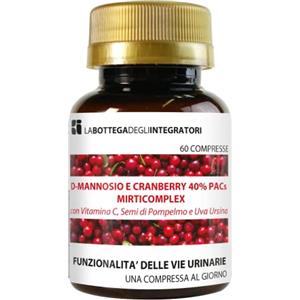 LABOTTEGADEGLIINTEGRATORI D - Mannosio e Cranberry 40% PAC Mirti Complex con Semi di Pompelmo, Uva Ursina e Vitamina C | 60 compresse 1 al dì | Mirtillo Rosso ad Alto Dosaggio