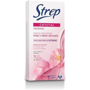 Strep Strisce Depilatorie Viso e Parti Delicate Crystal, Formula in Gel, non occorre Riscaldarle, Pelle Morbida e Setosa fino a 4 Settimane, 20 Pezzi