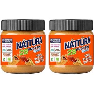 NATTURA PROTEIN SPORT Burro 100% Arachidi, Burro d'Arachidi Proteico Senza Zuccheri Aggiunti, Crema Proteica Senza Glutine, 100% Naturale, 28% di Proteine, 350g (Confezione da 2)
