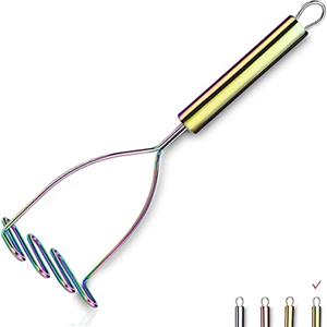HOMQUEN Passapatate In Arcobaleno, Passapatate In Metallo Resistente In Acciaio Inossidabile Con Placcatura In Arcobaleno In Titanio, Schiacciapatate, Verdura E Frutta, Lavabile In Lavastoviglie (9.6 Pollici)