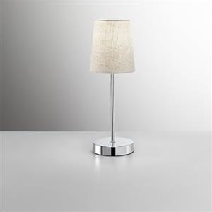 PERENZ Abat Jour in Metallo Cromo lucido lampada da tavolo con Paralume in Stoffa colore Sabbia Diametro 13 cm Altezza 37 cm Lampadina 1xE14 max. 40W non inclusa