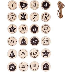 Rayher Cifre legno calendario d'avvento 1-24, 4, con cordoncino, assortito, bus.blis. 24p, 46715000