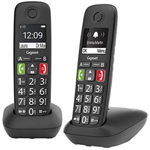 Gigaset E290 Duo, Telefoni Cordless, Due Portatili con Suonerie Forti, Numeri Grandi e Audio Potenziato, Tasti di Chiamata Rapida, Vivavoce con Volume Regolabile, Nero [Versione Italiana]