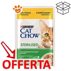 Purina Cat Chow Adult Sterilised - Alimento Umido con Pollo e Melanzane per Gatti Adulti Sterilizzati - Bustina da 85 Gr