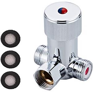 Gangang Valvola Miscelatrice Termostatica Adjust Tempcontrol,Valvola Temperata in Ottone,Ottone Massiccio Senza Piombo,Connessioni Maschio G1/2 Pollici con Valvola di Ritegno (Valvola di Regolazione)
