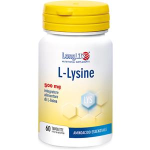 LongLife L-Lysine 500mg - Integratore Alimentare per Tessuti Connettivi e Difese Immunitarie - 60 Tavolette Vegan e Gluten Free
