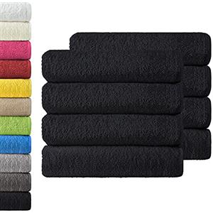 NatureMark Set di 8 asciugamani in spugna, 50 x 100 cm, nero, 100% cotone