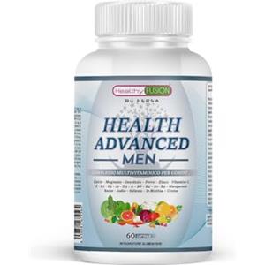 Healthy FUSION Complesso multivitaminico per uomo | Formula a base di Calcio, Magnesio, Ferro, Vitamine A, C, E, B12, D3, B9, B6 | Vitamine e minerali essenziali | Energia e immunità | 60 tappi