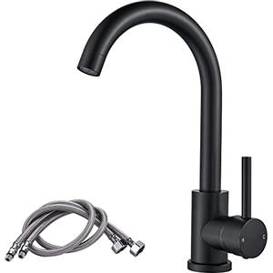 F-DEEN Rubinetto Lavello Cucina in Acciaio Inox e Ottone, Girevole a 360°,Miscelatore Lavello Monocomando Lavello Acqua Fredda-Calda per Cucina e Lavello, Nero