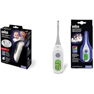 Braun Irt6520 Thermoscan 7 Age Precision, Termometro Auricolare A Infrarossi, 0 Mesi +, 21 Coprilenti, Display Con Codice Colore, Bianco & Prt2000 Termometro Digitale Con Age Precision, Bianco